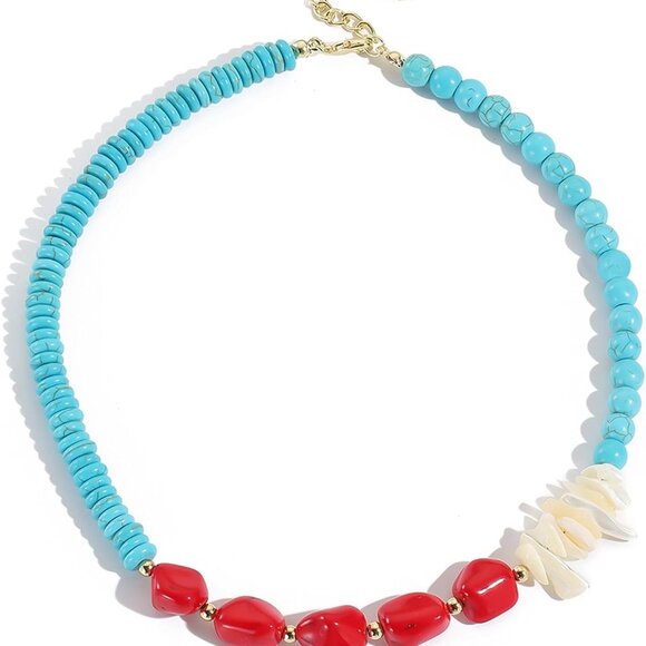 Jewelry - Turquoise Bead Necklace Women Adjustable Bohemian Shell Jewelry